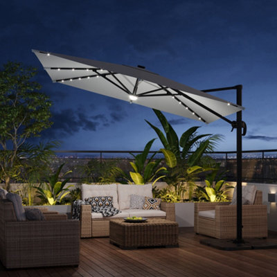 Thehotsale 3M Square Cantilever Parasol With Solar Light And Parasol Base - image 1