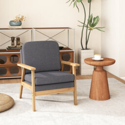 Gainoom Mid-Century Accent Chair Modern Upholstered Linen Fabric Armchair - thumbnail 3