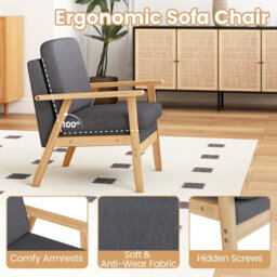 Gainoom Mid-Century Accent Chair Modern Upholstered Linen Fabric Armchair - thumbnail 6