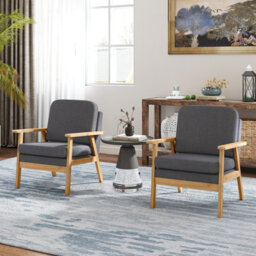 Gainoom Mid-Century Accent Chair Modern Upholstered Linen Fabric Armchair - thumbnail 5