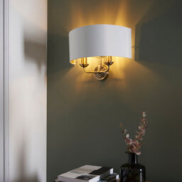 Anson Lighting Haywood Antique Brass With Vintage White Faux Silk Shade Classic Modern 2 Light Wall Light - thumbnail 3
