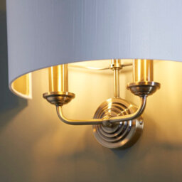 Anson Lighting Haywood Antique Brass With Vintage White Faux Silk Shade Classic Modern 2 Light Wall Light - thumbnail 6