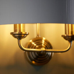 Anson Lighting Haywood Antique Brass With Vintage White Faux Silk Shade Classic Modern 2 Light Wall Light - thumbnail 7