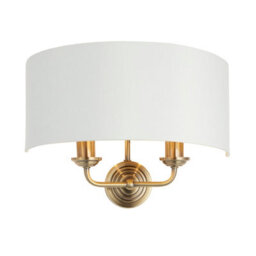 Anson Lighting Haywood Antique Brass With Vintage White Faux Silk Shade Classic Modern 2 Light Wall Light - thumbnail 4