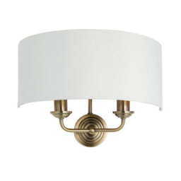 Anson Lighting Haywood Antique Brass With Vintage White Faux Silk Shade Classic Modern 2 Light Wall Light - thumbnail 5