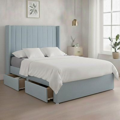 Luxury Sky Plush Milan Double Bed Frame With Mattress 54 Inches Wingback Headboard 2 Footend Storage Drawers - image 1