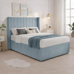Luxury Sky Plush Milan Double Bed Frame With Mattress 54 Inches Wingback Headboard 2 Footend Storage Drawers - thumbnail 3