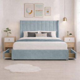 Luxury Sky Plush Milan Double Bed Frame With Mattress 54 Inches Wingback Headboard 2 Footend Storage Drawers - thumbnail 2