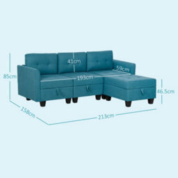 Wyld Haus Torono Aqua Blue 3 Seater Modular L-Shaped Sofa With Built-In Storage And Ottoman - thumbnail 3