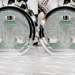 Biznest (Set Of 2) 3 Round Crushed Crystal Tealight Holder Tealight Holder Clear Silver Mirror Glass Candle Holder With Wall