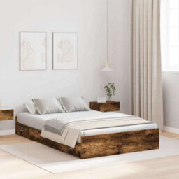 Berkfield Storage Bed Frame Smoked Oak 120 X 200 Cm Engineered Wood - thumbnail 1