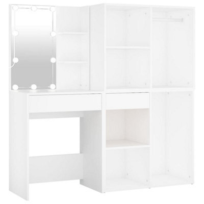 Berkfield Durable Led Dressing Table With 2 Cabinets White Engineered Wood