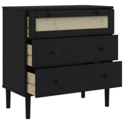 Berkfield Drawer Cabinet Senja Rattan Look Black 80X40X80 Cm Solid Wood Pine - thumbnail 6