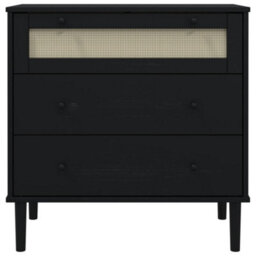Berkfield Drawer Cabinet Senja Rattan Look Black 80X40X80 Cm Solid Wood Pine - thumbnail 5