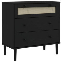 Berkfield Drawer Cabinet Senja Rattan Look Black 80X40X80 Cm Solid Wood Pine - thumbnail 2