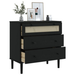 Berkfield Drawer Cabinet Senja Rattan Look Black 80X40X80 Cm Solid Wood Pine - thumbnail 4