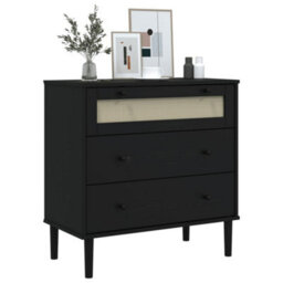 Berkfield Drawer Cabinet Senja Rattan Look Black 80X40X80 Cm Solid Wood Pine - thumbnail 3