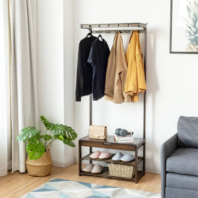 Costway 3 In 1 Hall Tree Shoe Storage Entryway Storage Organizer With 10 Hanging Hooks - image 1