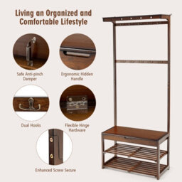 Costway 3 In 1 Hall Tree Shoe Storage Entryway Storage Organizer With 10 Hanging Hooks - thumbnail 9
