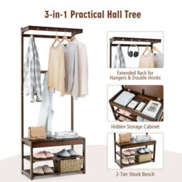 Costway 3 In 1 Hall Tree Shoe Storage Entryway Storage Organizer With 10 Hanging Hooks - thumbnail 6