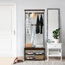 Costway 3 In 1 Hall Tree Shoe Storage Entryway Storage Organizer With 10 Hanging Hooks - thumbnail 4