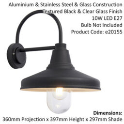 Non Automatic Outdoor Wall Light - Textured Black & Glass Shade - Ip44 Rated - thumbnail 2