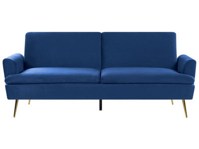 Wyld And Coco Velvet Sofa Bed Navy Blue 3-Seater With Click-Clack Mechanism And Gold Legs - image 1