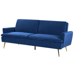 Wyld And Coco Velvet Sofa Bed Navy Blue 3-Seater With Click-Clack Mechanism And Gold Legs - thumbnail 4