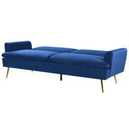 Wyld And Coco Velvet Sofa Bed Navy Blue 3-Seater With Click-Clack Mechanism And Gold Legs - thumbnail 5