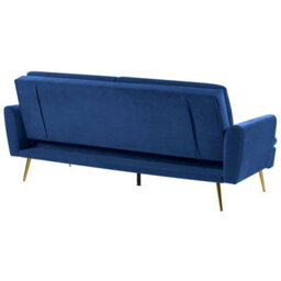 Wyld And Coco Velvet Sofa Bed Navy Blue 3-Seater With Click-Clack Mechanism And Gold Legs - thumbnail 6