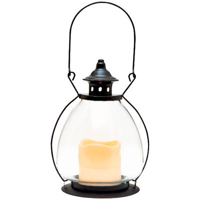 Metal & Glass Shepherds Lantern With Led Faux Candle - Freestanding Or Hanging Decoration - H28Cm X 15Cm Diameter - image 1