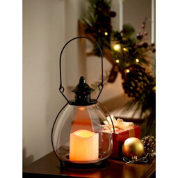 Metal & Glass Shepherds Lantern With Led Faux Candle - Freestanding Or Hanging Decoration - H28Cm X 15Cm Diameter - thumbnail 2