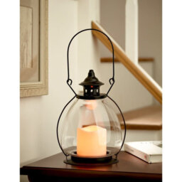 Metal & Glass Shepherds Lantern With Led Faux Candle - Freestanding Or Hanging Decoration - H28Cm X 15Cm Diameter - thumbnail 3