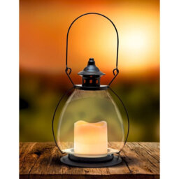 Metal & Glass Shepherds Lantern With Led Faux Candle - Freestanding Or Hanging Decoration - H28Cm X 15Cm Diameter - thumbnail 4