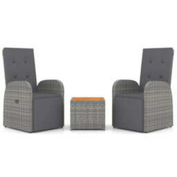 Walplus 3 Piece Garden Lounge Set Grey Poly Rattan&solid Wood Acacia - thumbnail 2