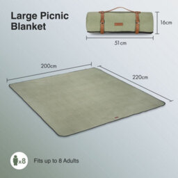 Vonshef Picnic Blanket, Green Herringbone Outdoor Rug With Waterproof Backing, 8 Person Weatherproof Travel Picnic Mat, 200X220Cm - thumbnail 4