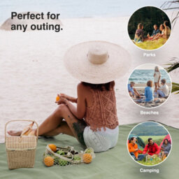 Vonshef Picnic Blanket, Green Herringbone Outdoor Rug With Waterproof Backing, 8 Person Weatherproof Travel Picnic Mat, 200X220Cm - thumbnail 2