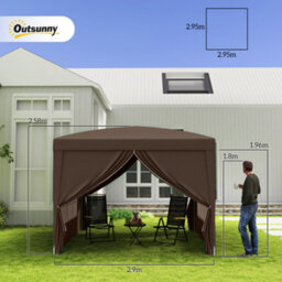 Outsunny 3X3(M) Pop Up Gazebo Canopy Marquee W/ Carry Bag, Coffee - thumbnail 3