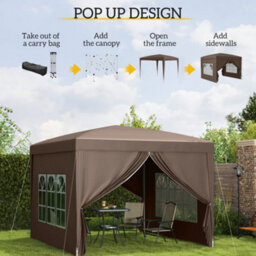 Outsunny 3X3(M) Pop Up Gazebo Canopy Marquee W/ Carry Bag, Coffee - thumbnail 4