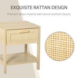 Wyld Haus Tafa Natural Wood-Effect Bedside Table With Rattan-Style Drawer And Open Shelf, 40W X 40D X 48H Cm - thumbnail 4