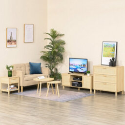 Wyld Haus Tafa Natural Wood-Effect Bedside Table With Rattan-Style Drawer And Open Shelf, 40W X 40D X 48H Cm - thumbnail 8