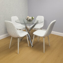 Kosy Koala Modern Round Clear Glass Dining Table With 4 White Gem Pattern Chairs Dining Room Furniture - thumbnail 1