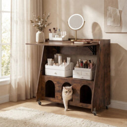 Costway Folding Desk On Wheels Convertible Drop Leaf Writing Desk With Storage Shelves & Compartments - thumbnail 6