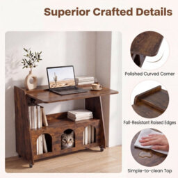 Costway Folding Desk On Wheels Convertible Drop Leaf Writing Desk With Storage Shelves & Compartments - thumbnail 8