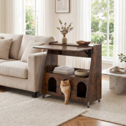 Costway Folding Desk On Wheels Convertible Drop Leaf Writing Desk With Storage Shelves & Compartments - thumbnail 5