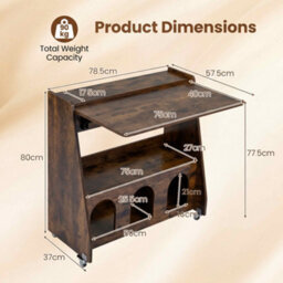 Costway Folding Desk On Wheels Convertible Drop Leaf Writing Desk With Storage Shelves & Compartments - thumbnail 2