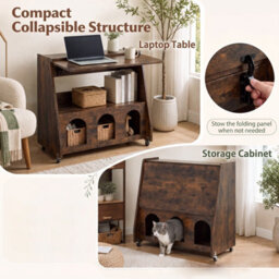 Costway Folding Desk On Wheels Convertible Drop Leaf Writing Desk With Storage Shelves & Compartments - thumbnail 7