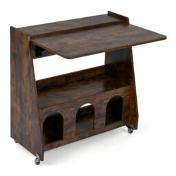 Costway Folding Desk On Wheels Convertible Drop Leaf Writing Desk With Storage Shelves & Compartments - thumbnail 4