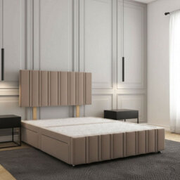 REGIONAL FURNISHINGS Divan Bed Set Mink Plush Velvet Upholstered 24Inch Headboard & Footboard & 4 Drawers No Mattress In 3Ft 4Ft 4Ft6 5Ft 6Ft Sizes - thumbnail 1