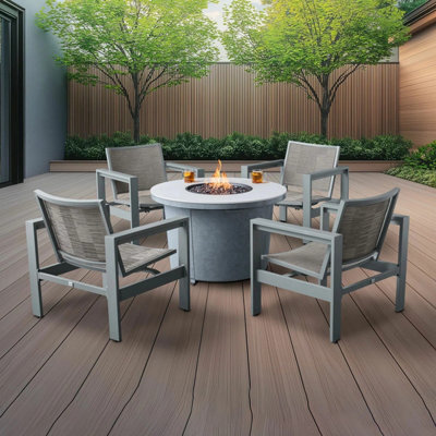 Xample Agio Milo 5-Piece Sling Fire Chat Set 4 Rocking Chairs, 16Kw Fire Table, Phifertex Fabric, Sintered Stone Top + Cover, Grey - image 1